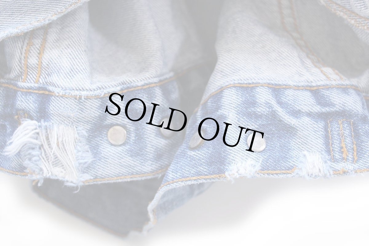 画像6: 80s USA製 Levi'sリーバイス 70506 ノーカラー デニムジャケット 4ポケット カスタム ボロ (6)