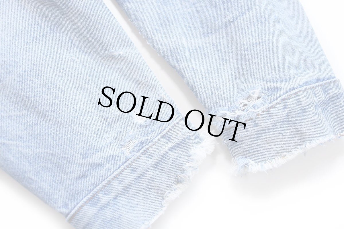 画像8: 80s USA製 Levi'sリーバイス 70506 ノーカラー デニムジャケット 4ポケット カスタム ボロ (8)