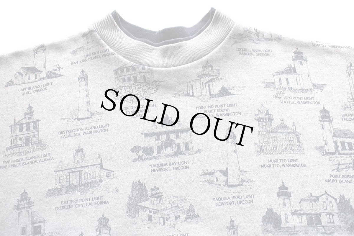 画像3: 90s ART UNLIMITED 灯台 総柄 アート レイヤードネック スウェット 杢グレー (3)