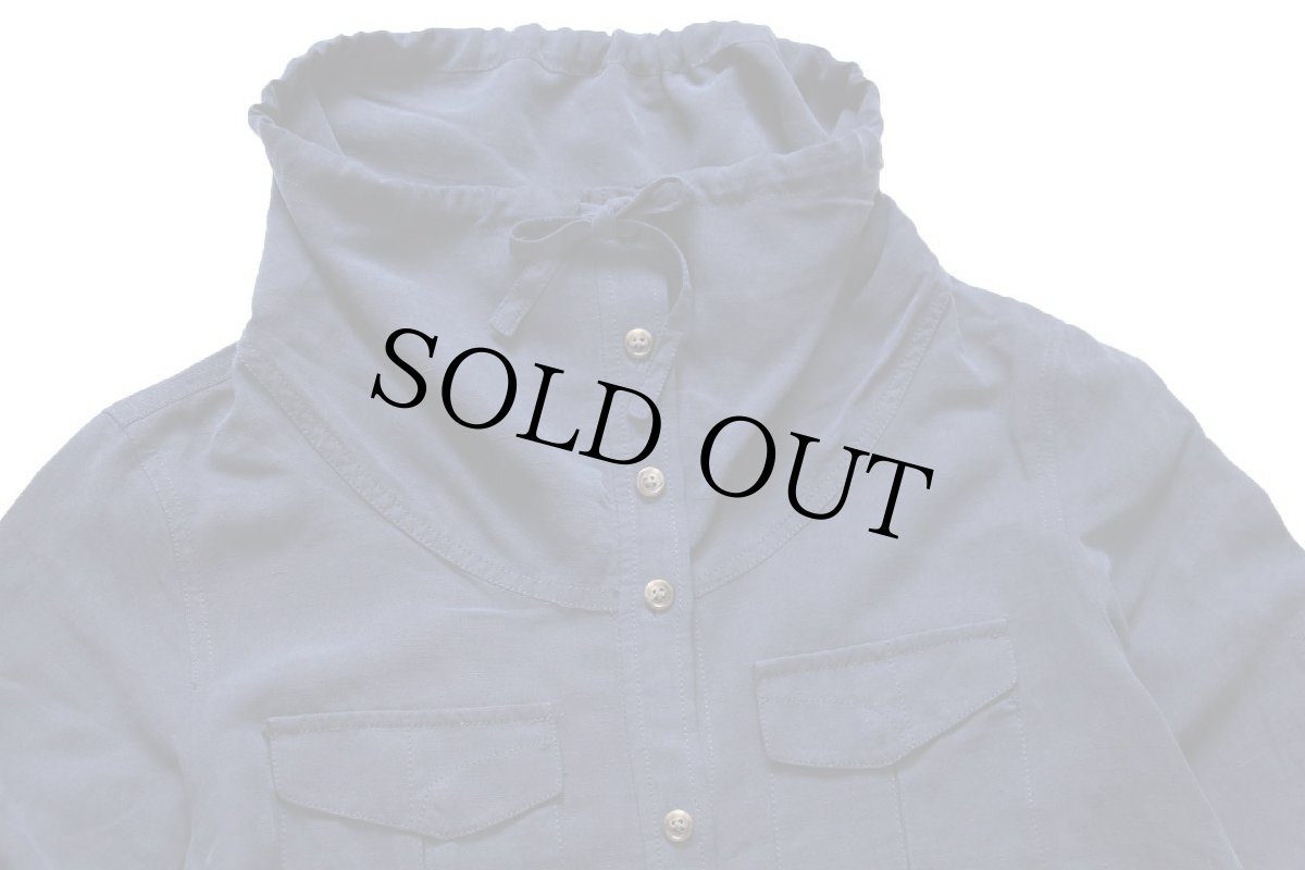 画像3: 00s Laurenラルフローレン オフタートルネック シルク×リネン シャツワンピース 紺 10 (3)