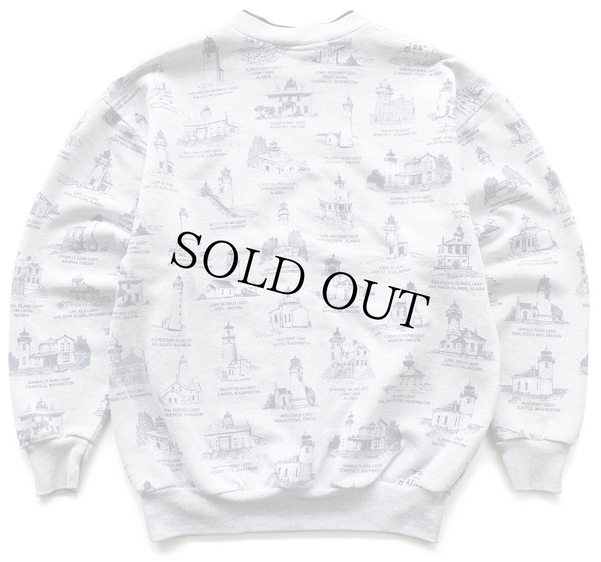 画像2: 90s ART UNLIMITED 灯台 総柄 アート レイヤードネック スウェット 杢グレー (2)