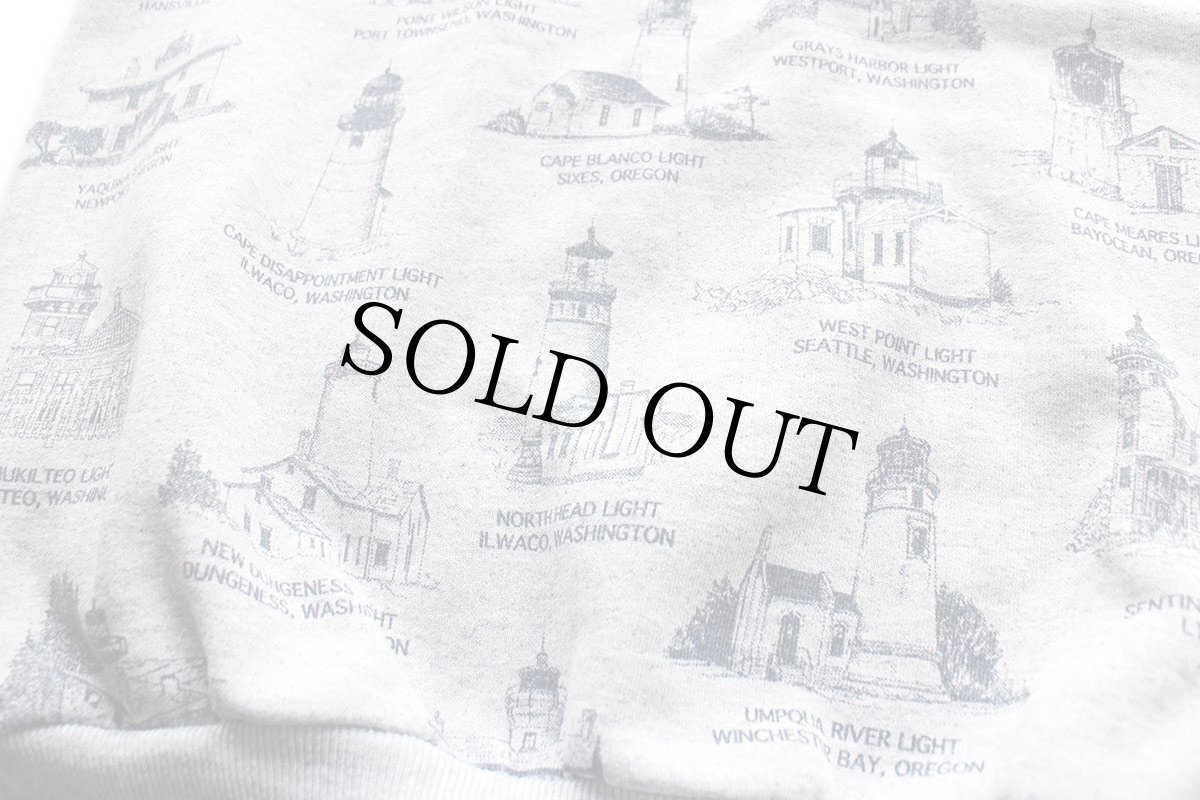 画像5: 90s ART UNLIMITED 灯台 総柄 アート レイヤードネック スウェット 杢グレー (5)