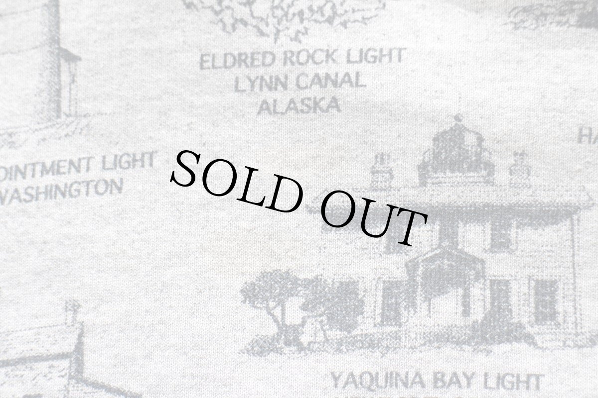 画像6: 90s ART UNLIMITED 灯台 総柄 アート レイヤードネック スウェット 杢グレー (6)