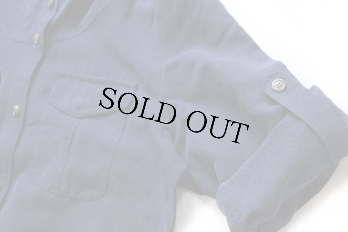 画像6: 00s Laurenラルフローレン オフタートルネック シルク×リネン シャツワンピース 紺 10 (6)