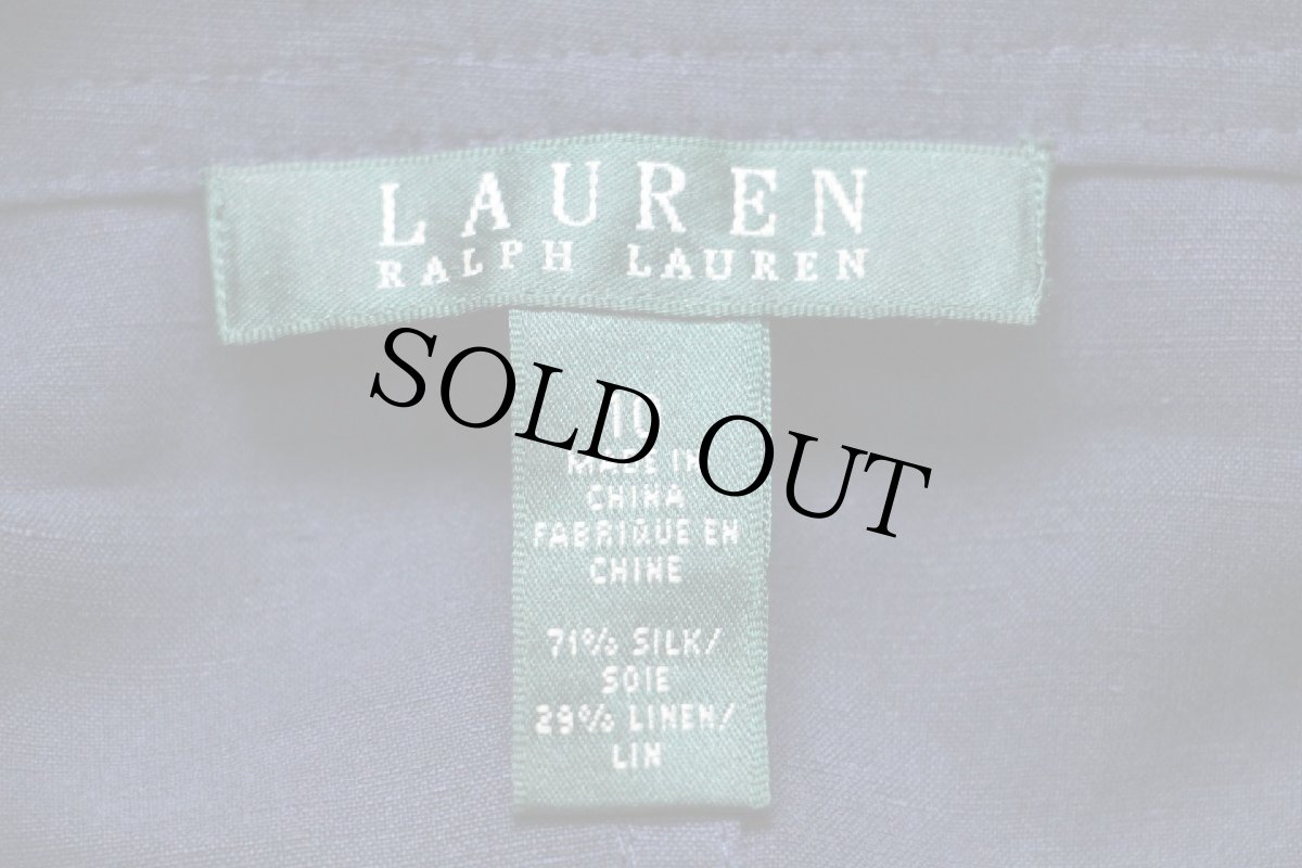 画像4: 00s Laurenラルフローレン オフタートルネック シルク×リネン シャツワンピース 紺 10 (4)