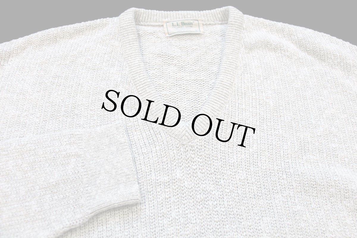 画像3: 80s USA製 L.L.Bean 無地 Vネック コットン×レーヨンニット セーター ナチュラル×ベージュ ミックス L (3)