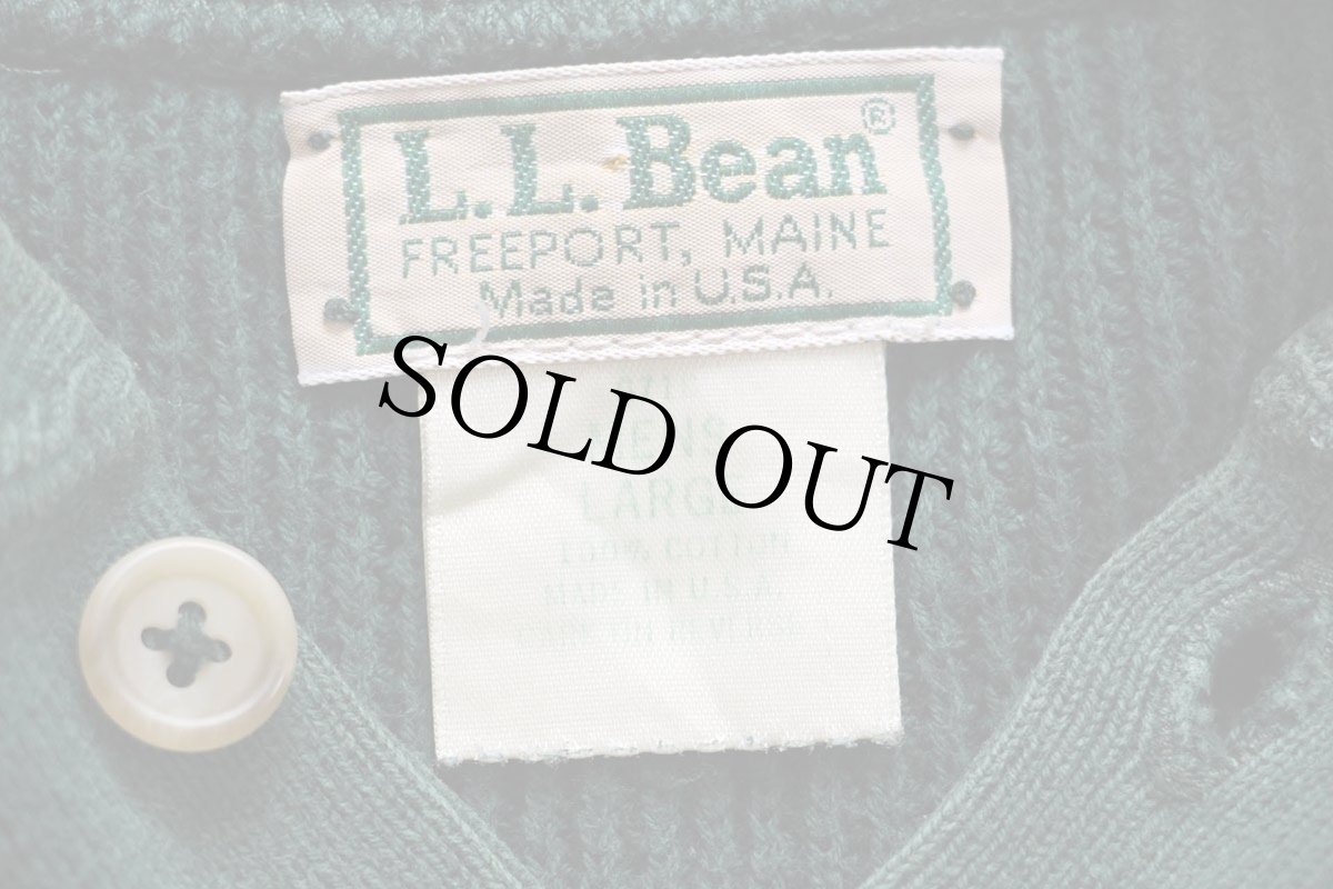 画像4: 80s USA製 L.L.Bean 5ボタン ヘンリーネック コットンニット セーター 緑 L (4)