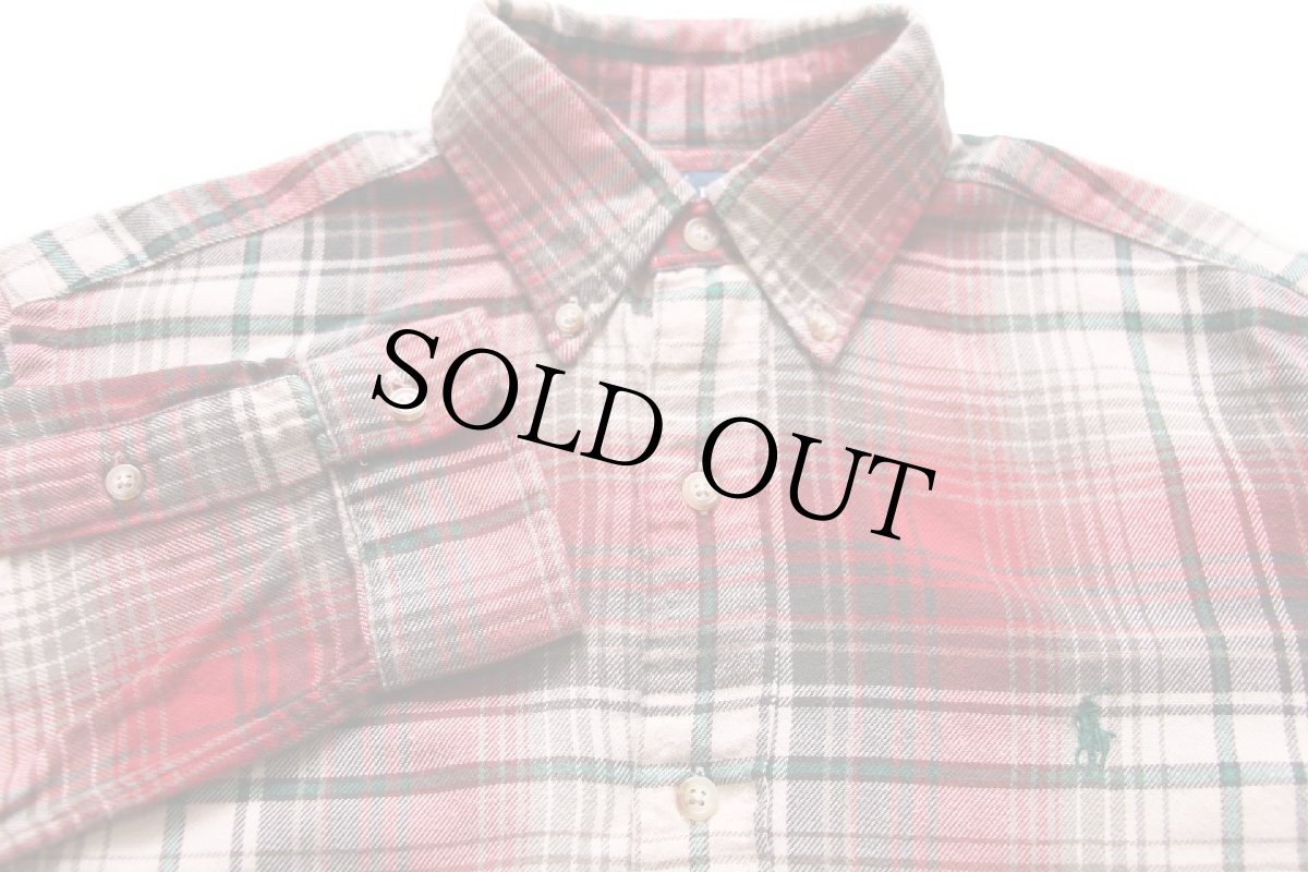 画像3: 00s ラルフローレン CLASSIC FIT オンブレチェック ボタンダウン コットン ライトネルシャツ S (3)