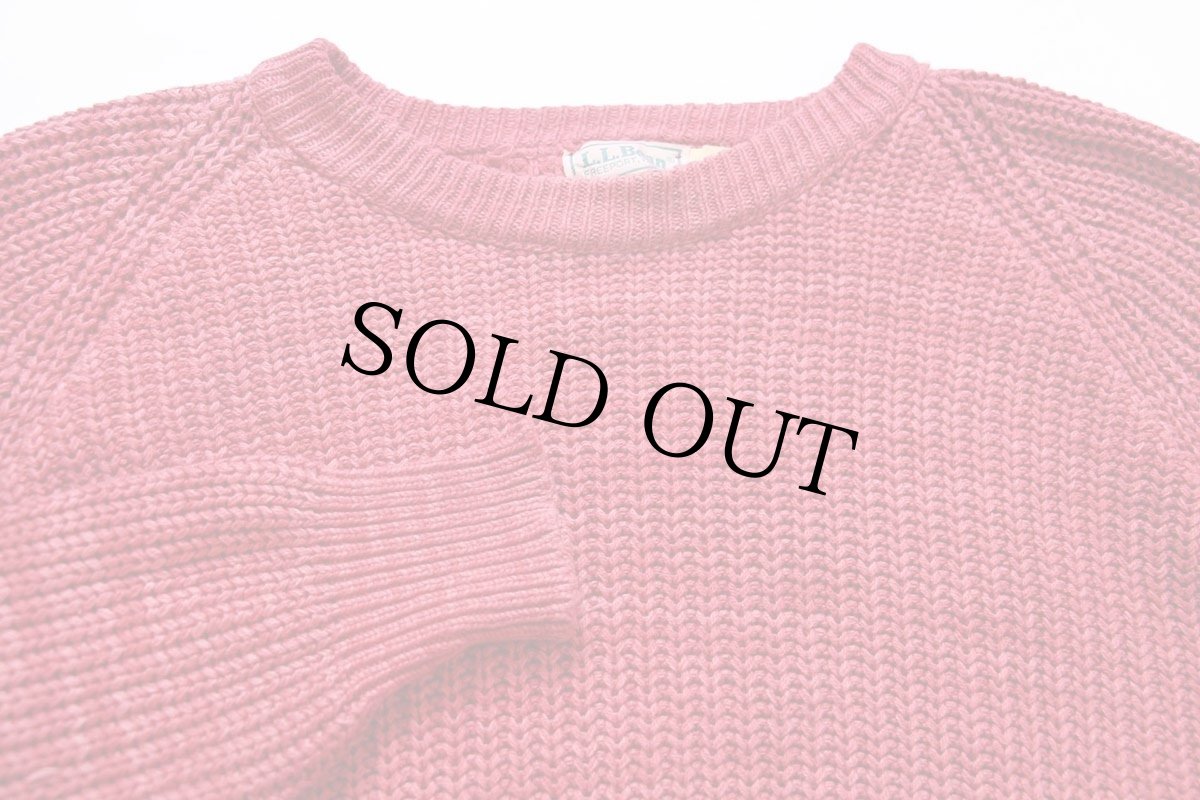 画像3: 80s USA製 L.L.Bean 無地 ローゲージ コットンニット セーター 薄赤 L (3)