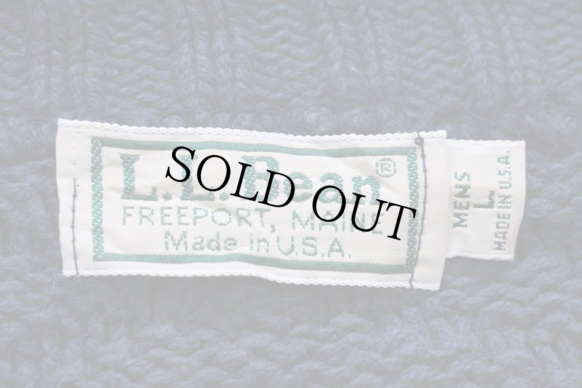 画像4: 80s USA製 L.L.Bean 編み柄 コットンニット セーター ネイビー L (4)