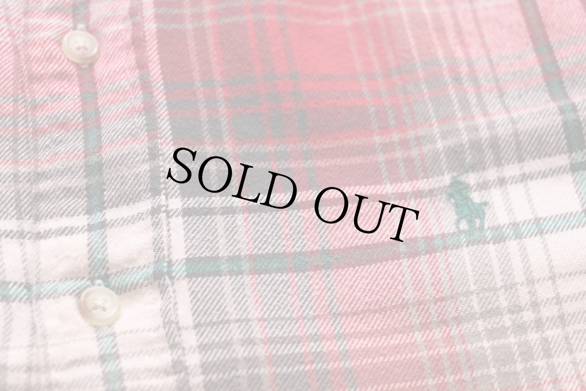 画像5: 00s ラルフローレン CLASSIC FIT オンブレチェック ボタンダウン コットン ライトネルシャツ S (5)