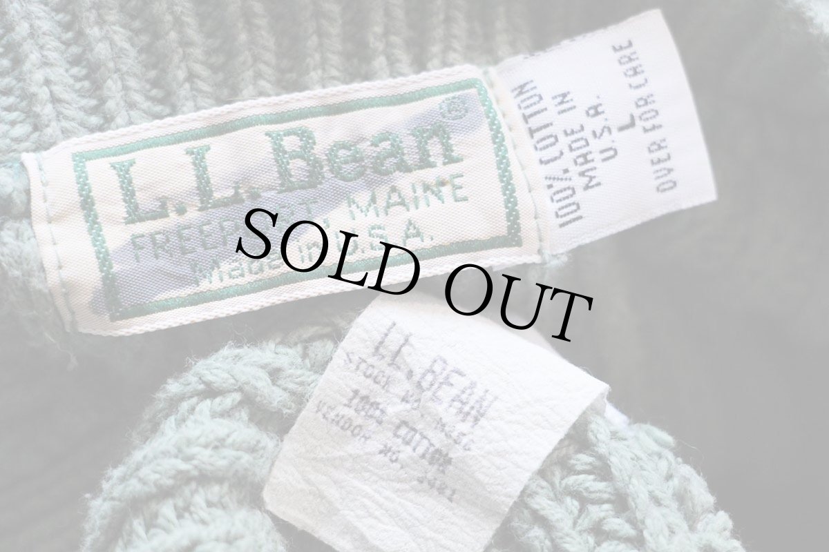 画像4: 80s USA製 L.L.Bean 無地 コットンニット セーター 薄緑 L (4)