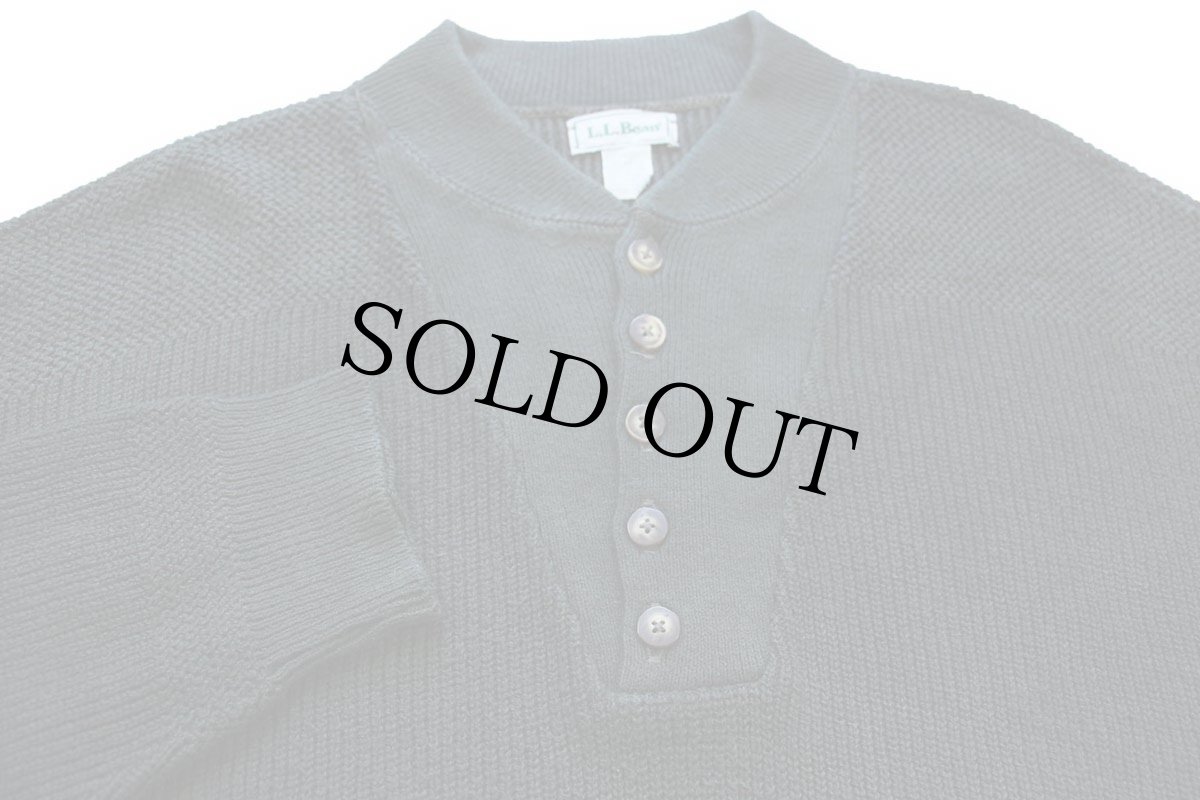 画像3: 90s USA製 L.L.Bean 5ボタン ヘンリーネック コットンニット セーター 濃緑 XL (3)