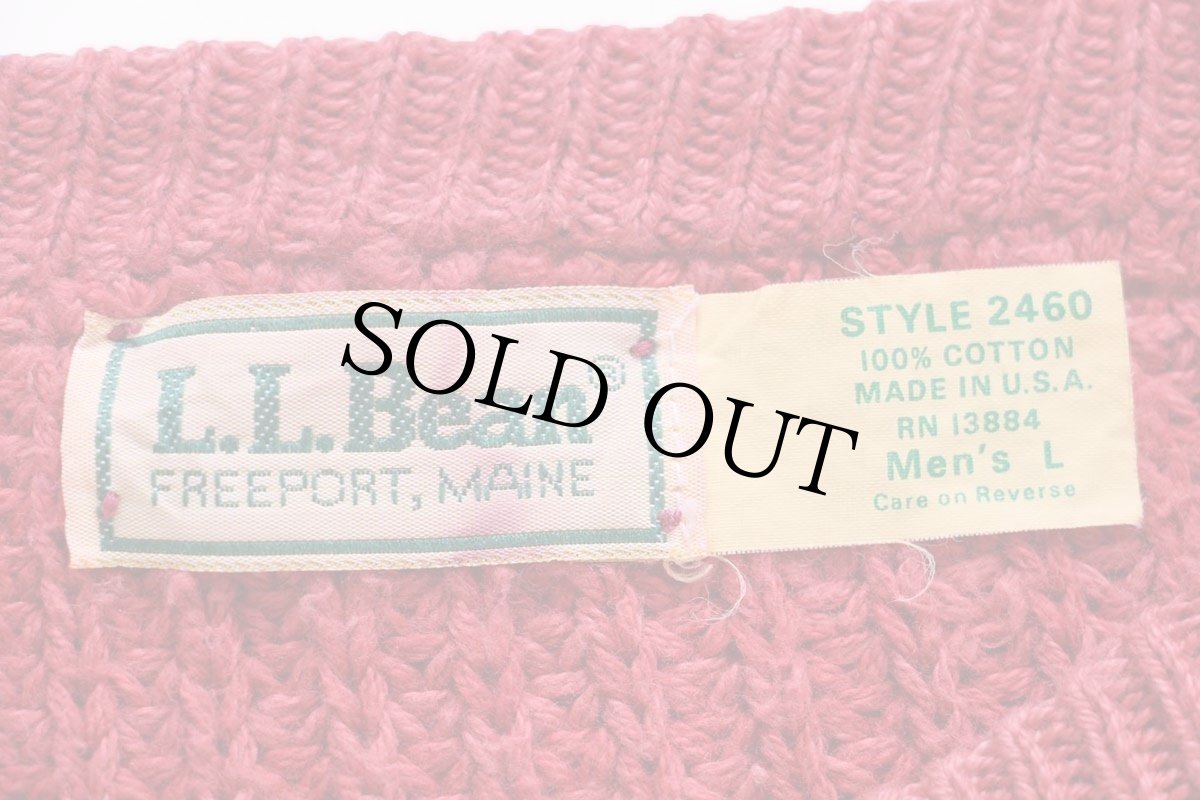 画像4: 80s USA製 L.L.Bean 無地 ローゲージ コットンニット セーター 薄赤 L (4)