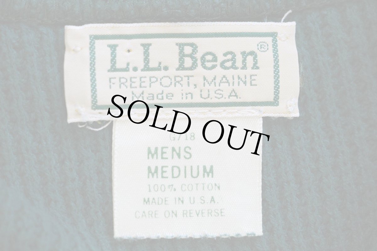 画像4: 80s USA製 L.L.Bean 5ボタン ヘンリーネック コットンニット セーター 緑 M (4)
