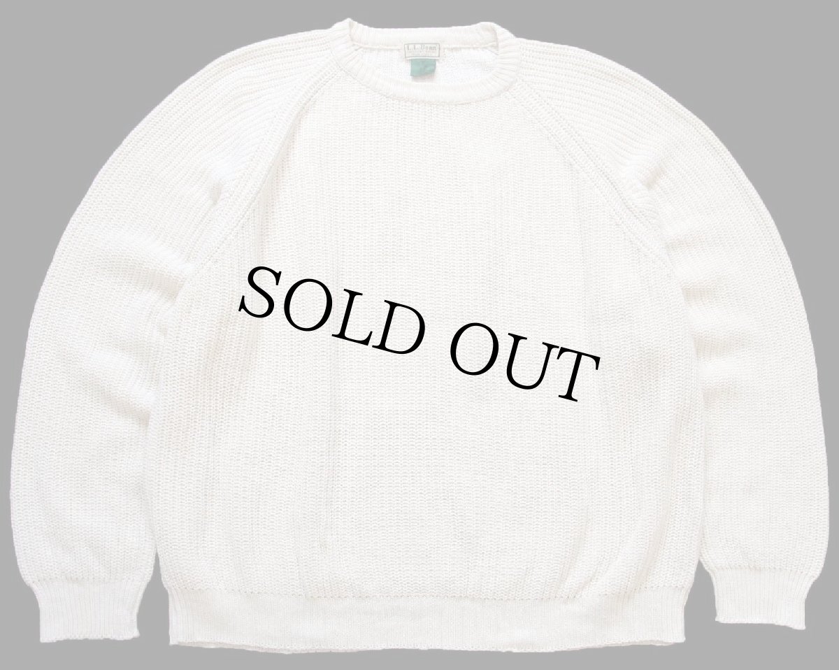 画像1: 80s USA製 L.L.Bean 無地 ローゲージ コットンニット セーター ナチュラル (1)