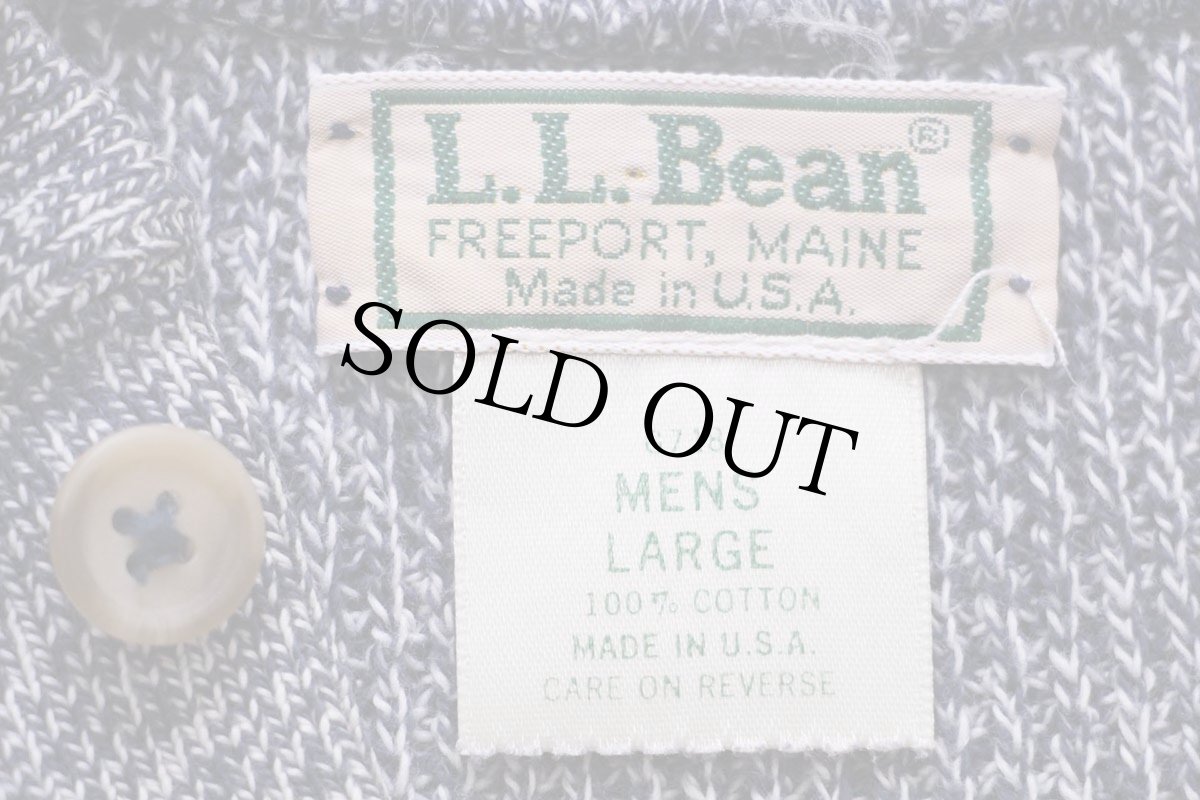 画像4: 80s USA製 L.L.Bean 5ボタン ヘンリーネック コットンニット セーター 紺×白 ミックス L (4)