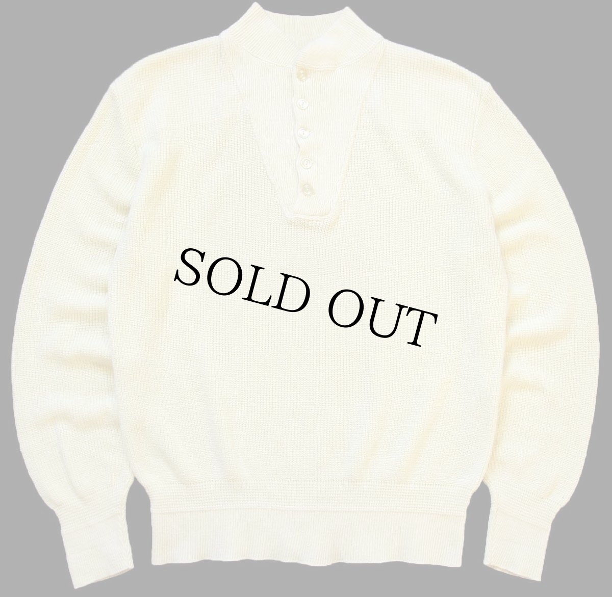 画像1: 80s L.L.Bean 5ボタン ヘンリーネック コットンニット セーター 薄黄 L (1)