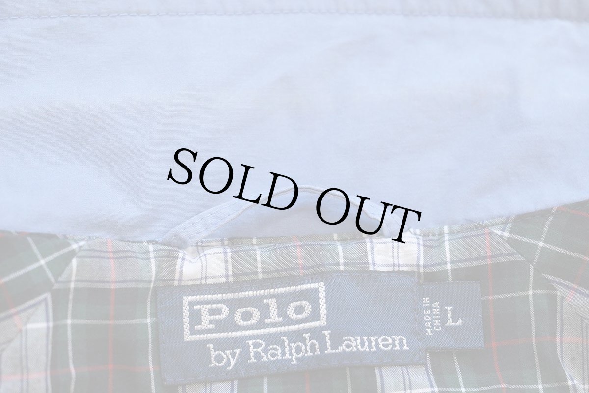 画像4: 00s ポロ ラルフローレン G9タイプ ワンポイント タータンチェックライナー コットンポプリン ハリントンジャケット 水色 L (4)