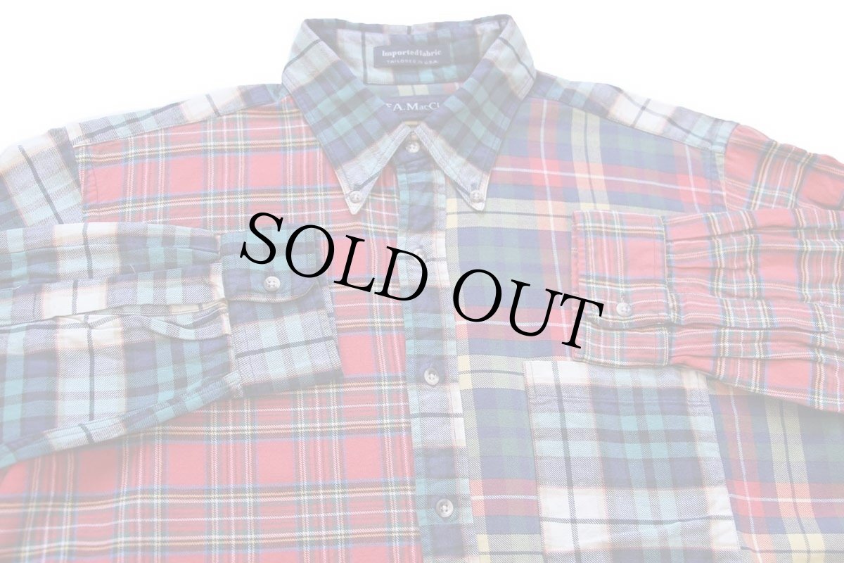 画像3: 80s USA製 F.A.MacCluer クレイジーパターン チェック ボタンダウン コットン ライトネルシャツ L (3)