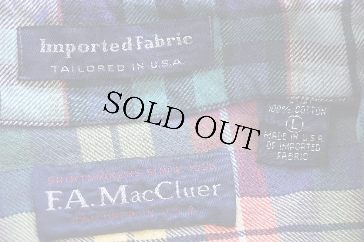 画像4: 80s USA製 F.A.MacCluer クレイジーパターン チェック ボタンダウン コットン ライトネルシャツ L (4)