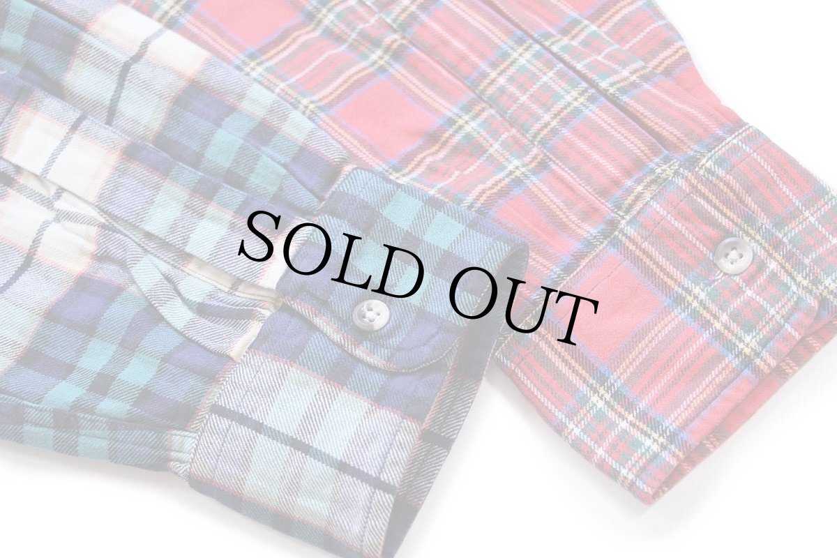 画像6: 80s USA製 F.A.MacCluer クレイジーパターン チェック ボタンダウン コットン ライトネルシャツ L (6)