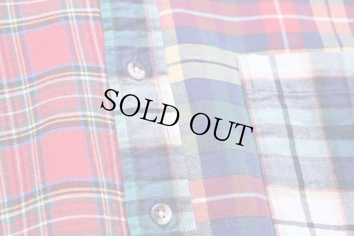 画像5: 80s USA製 F.A.MacCluer クレイジーパターン チェック ボタンダウン コットン ライトネルシャツ L (5)