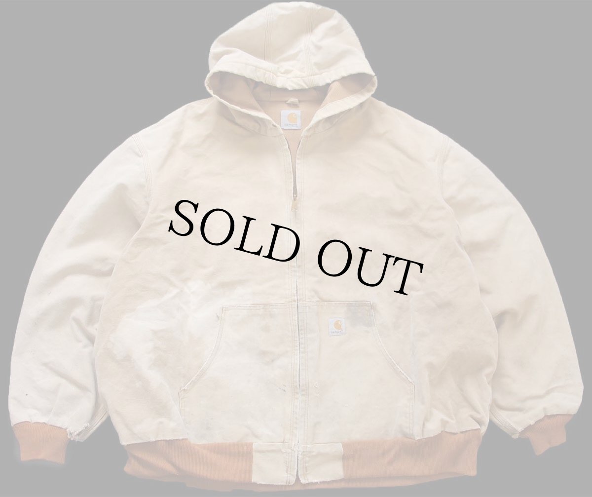 画像1: carharttカーハート 裏サーマル ダック地 アクティブジャケット パーカー ボロ 茶 フェード 特大 (1)