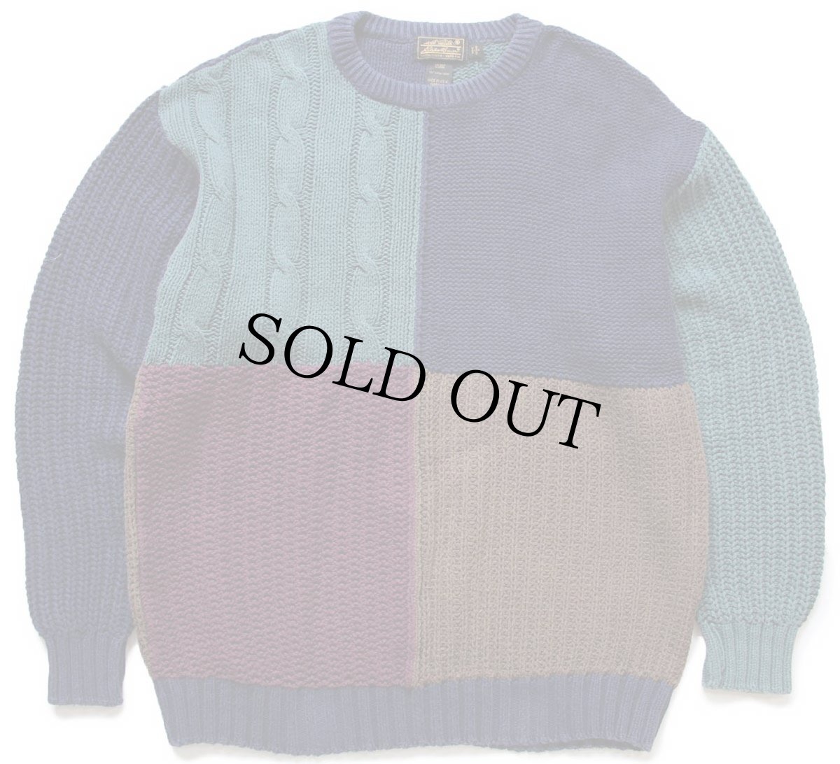 画像1: 80s USA製 EddieBauerエディーバウアー クレイジーパターン パネル切り替え コットンニット セーター L (1)