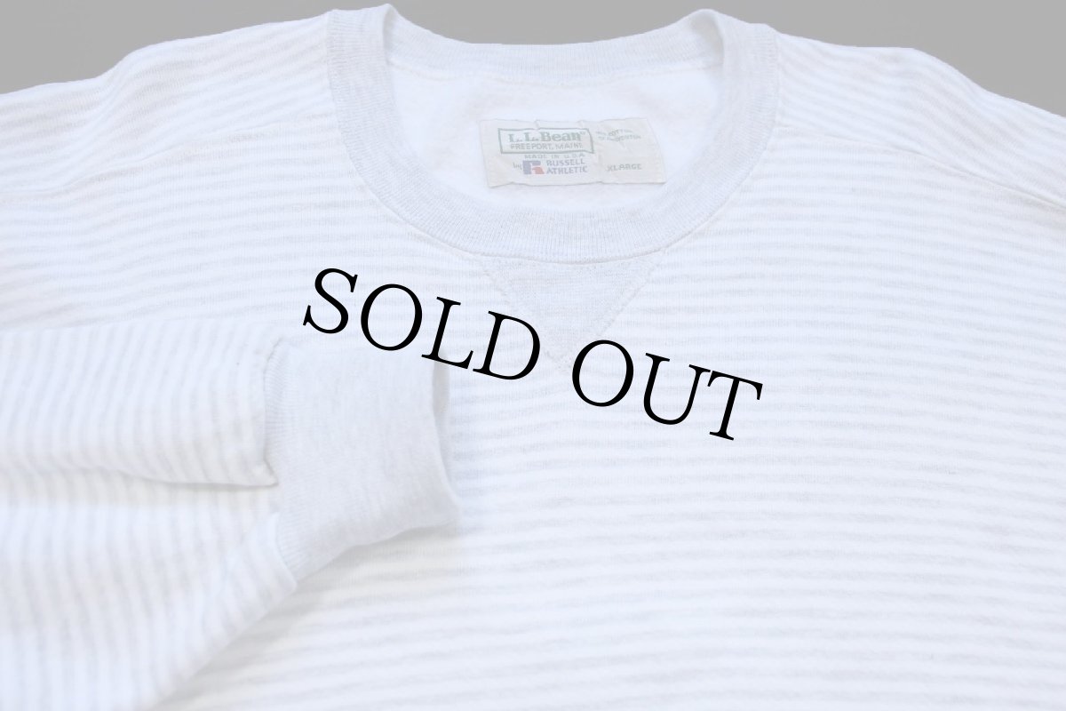 画像3: 90s USA製 L.L.Bean×RUSSELLラッセル ボーダー 前V スウェット ホワイト×杢ライトグレー XL (3)