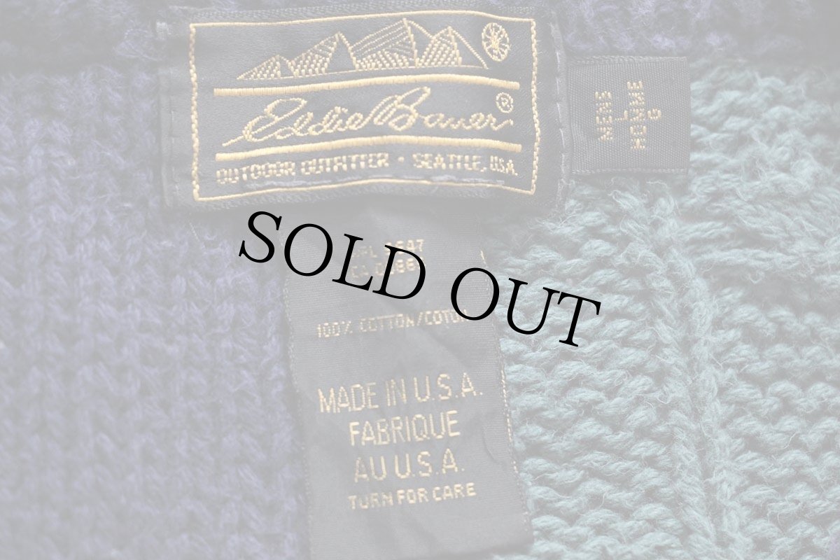 画像4: 80s USA製 EddieBauerエディーバウアー クレイジーパターン パネル切り替え コットンニット セーター L (4)