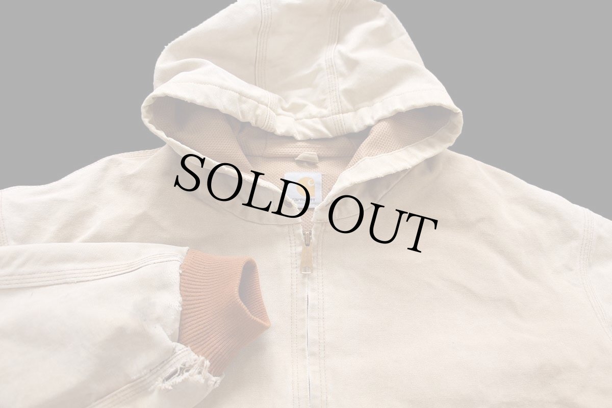 画像3: carharttカーハート 裏サーマル ダック地 アクティブジャケット パーカー ボロ 茶 フェード 特大 (3)