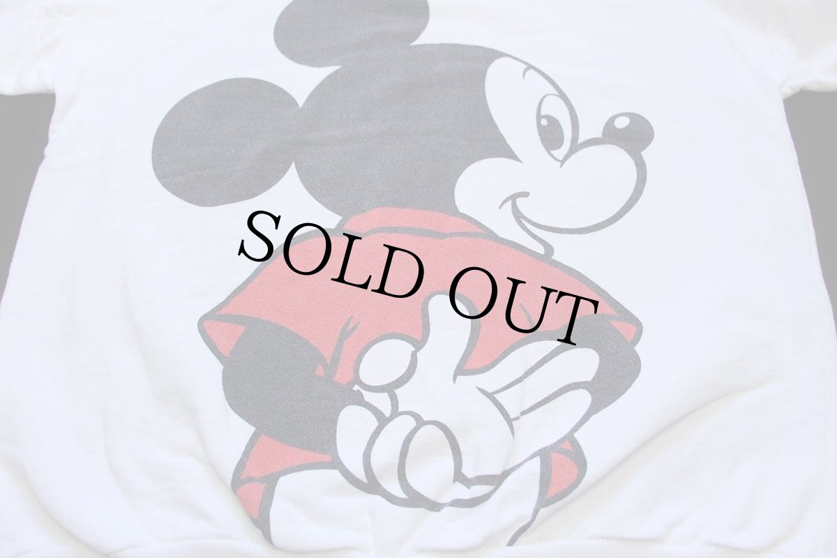 画像4: 90s Disneyディズニー ミッキー マウス 両面 染み込みプリント コットン スウェット 白 (4)