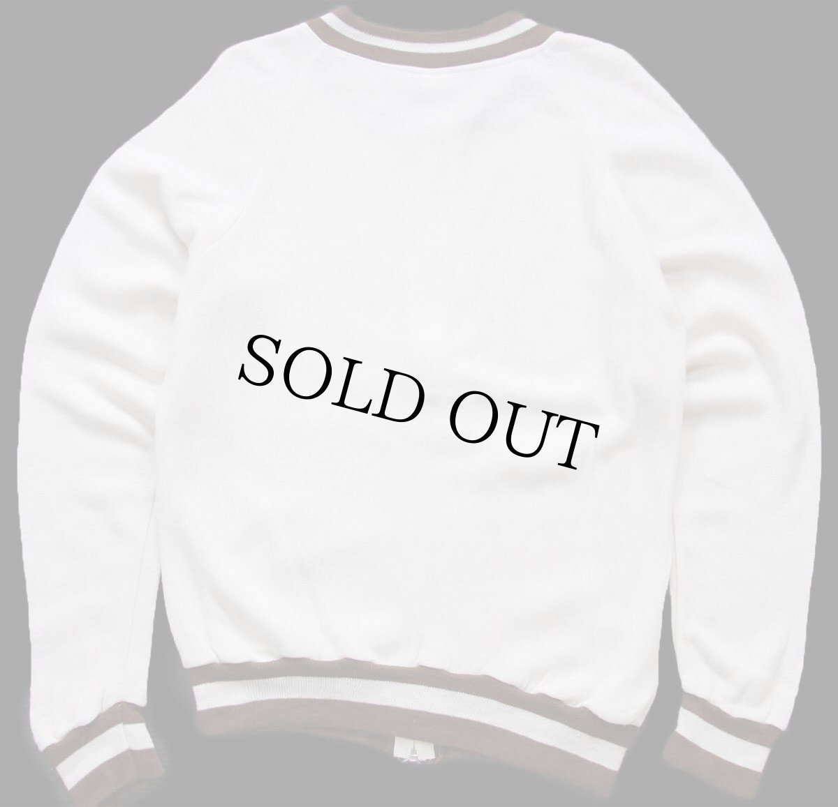 画像2: 70s USA製 Sportswear リブライン アクリル フルジップ スウェット 白×茶 M (2)