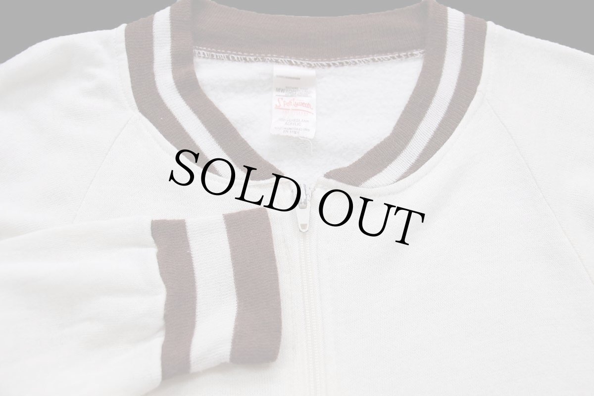 画像3: 70s USA製 Sportswear リブライン アクリル フルジップ スウェット 白×茶 M (3)