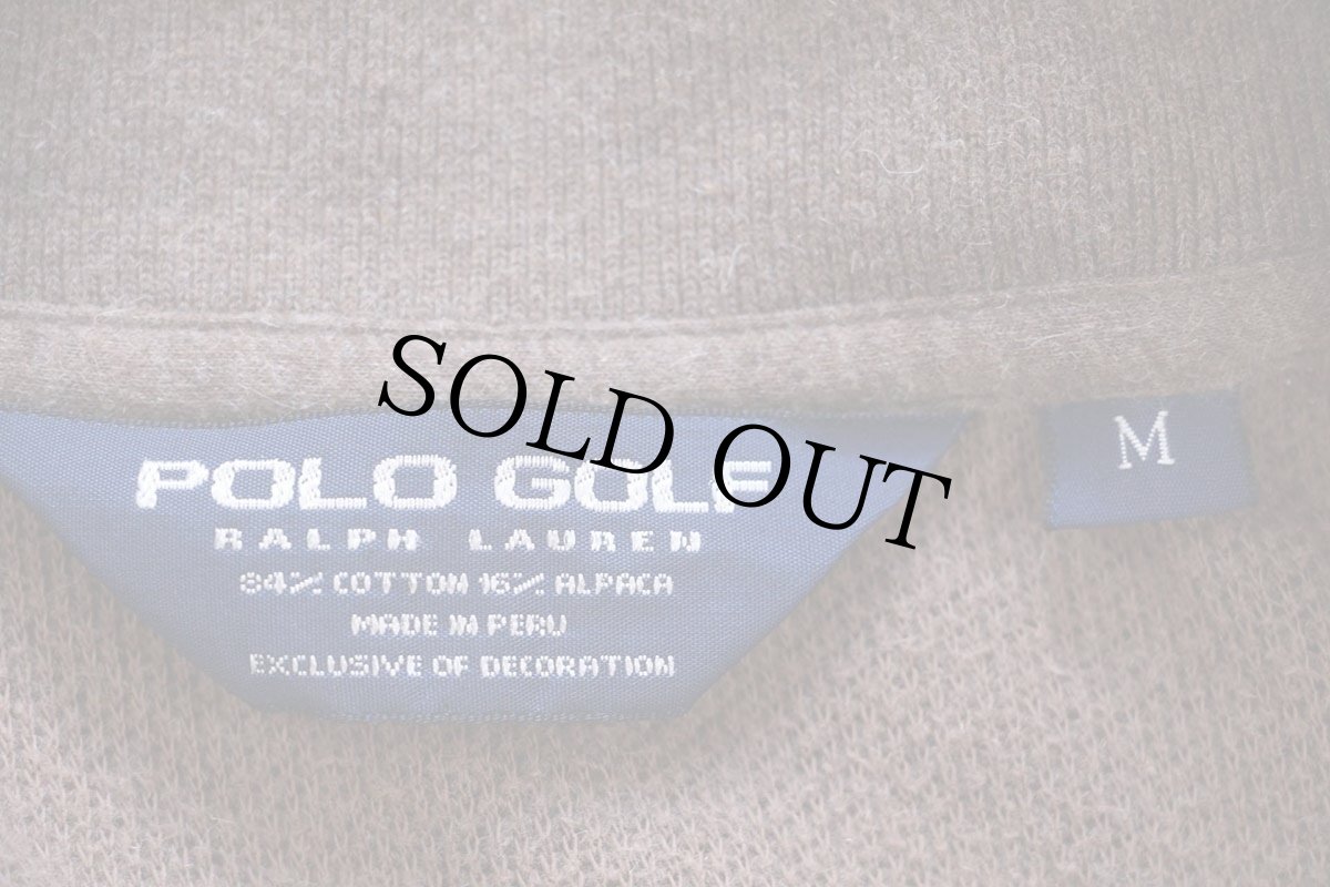 画像4: 00s ペルー製 POLO GOLF ラルフローレン ワンポイント ハイネック ハーフジップ コットン×アルパカニット 鹿の子 スウェット 茶 M (4)