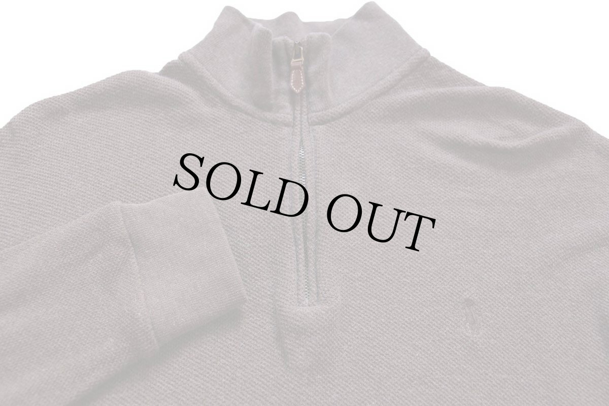 画像3: 00s ペルー製 POLO GOLF ラルフローレン ワンポイント ハイネック ハーフジップ コットン×アルパカニット 鹿の子 スウェット 茶 M (3)