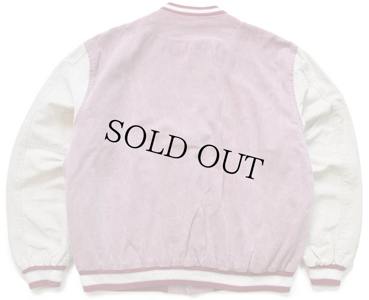 画像2: 90s USA製 NEFF LOCKPORT PORTERS L 刺繍 ツートン 切り替え カラーデニム スタジャン 薄赤紫×グレーベージュ XL (2)