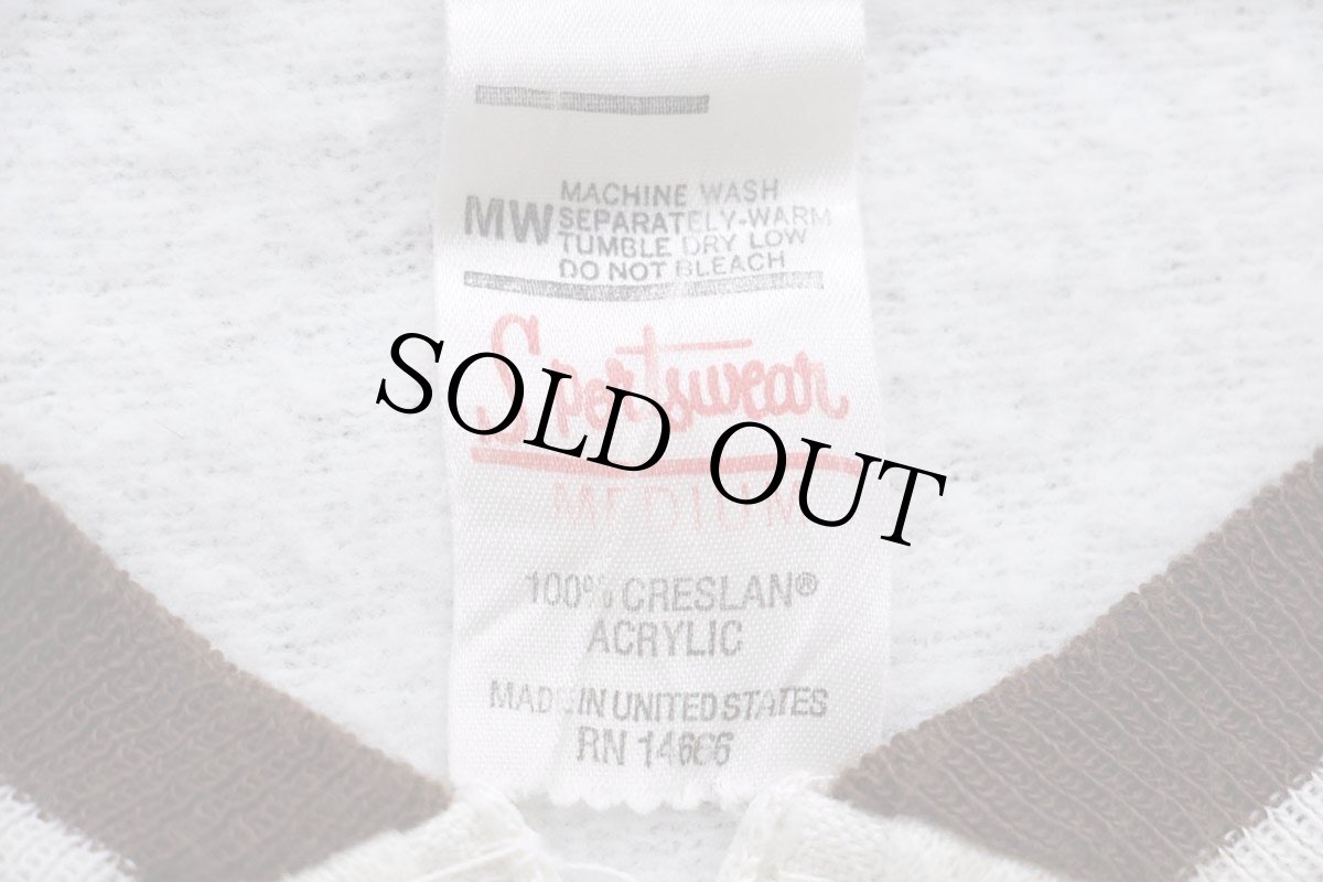 画像4: 70s USA製 Sportswear リブライン アクリル フルジップ スウェット 白×茶 M (4)