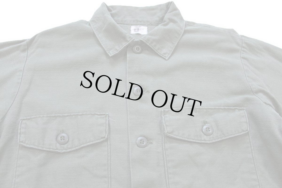 画像3: 70s 米軍 U.S.ARMY コットンサテン ユーティリティシャツ オリーブグリーン 16.5★J (3)