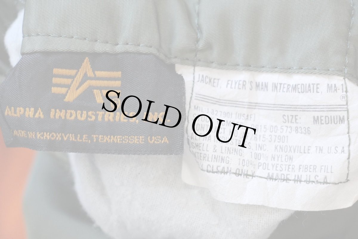 画像4: 90s USA製 ALPHAアルファ MA-1 フライトジャケット オリーブ M (4)