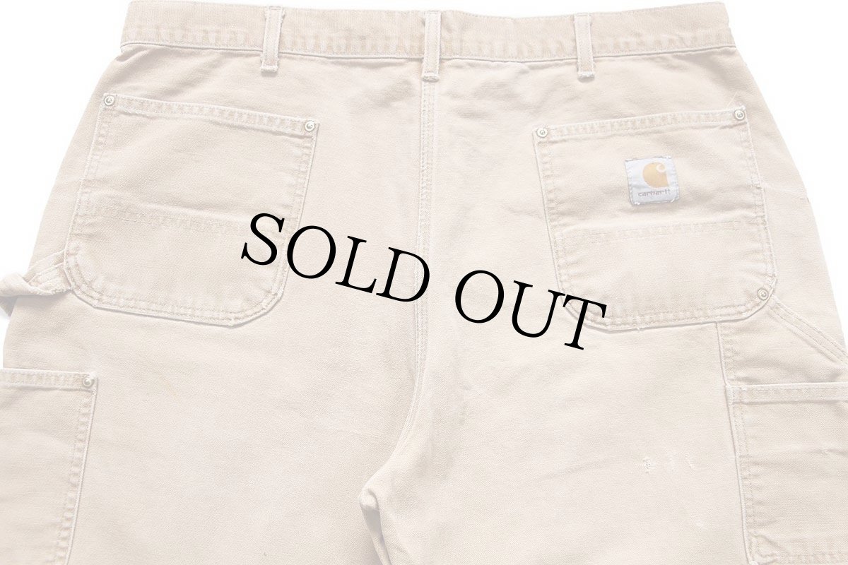 画像5: 00s USA製 carharttカーハート ダブルニー ダック地 ペインターパンツ ボロ 茶 W40 L34 (5)