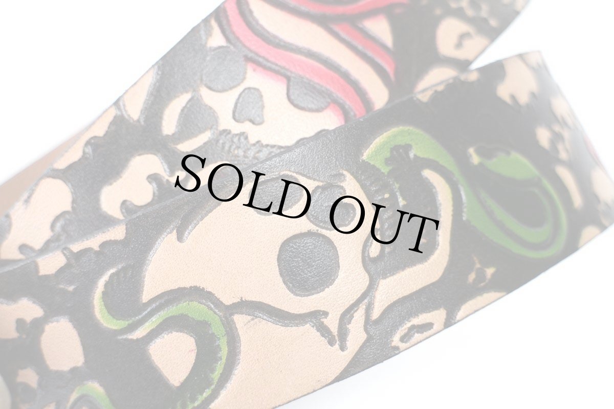 画像6: 新品★USA製 BRACKNEY LEATHER WORKS スカル スネーク 型押し ペイント レザーベルト ブラック 34 (6)