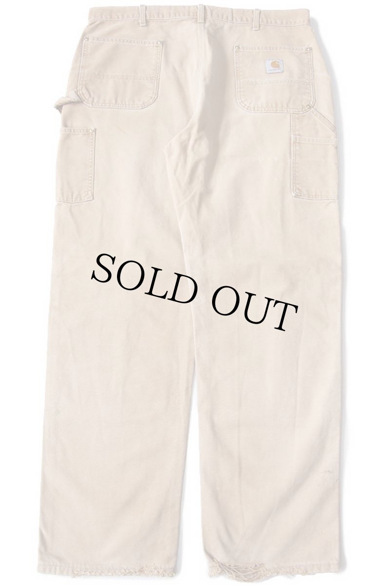 画像3: 00s USA製 carharttカーハート ダブルニー ダック地 ペインターパンツ ボロ 茶 W40 L34 (3)