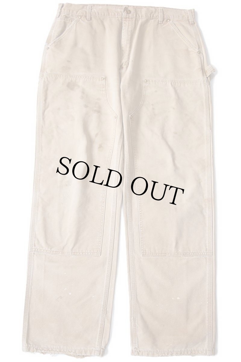 画像2: 00s USA製 carharttカーハート ダブルニー ダック地 ペインターパンツ ボロ 茶 W40 L34 (2)