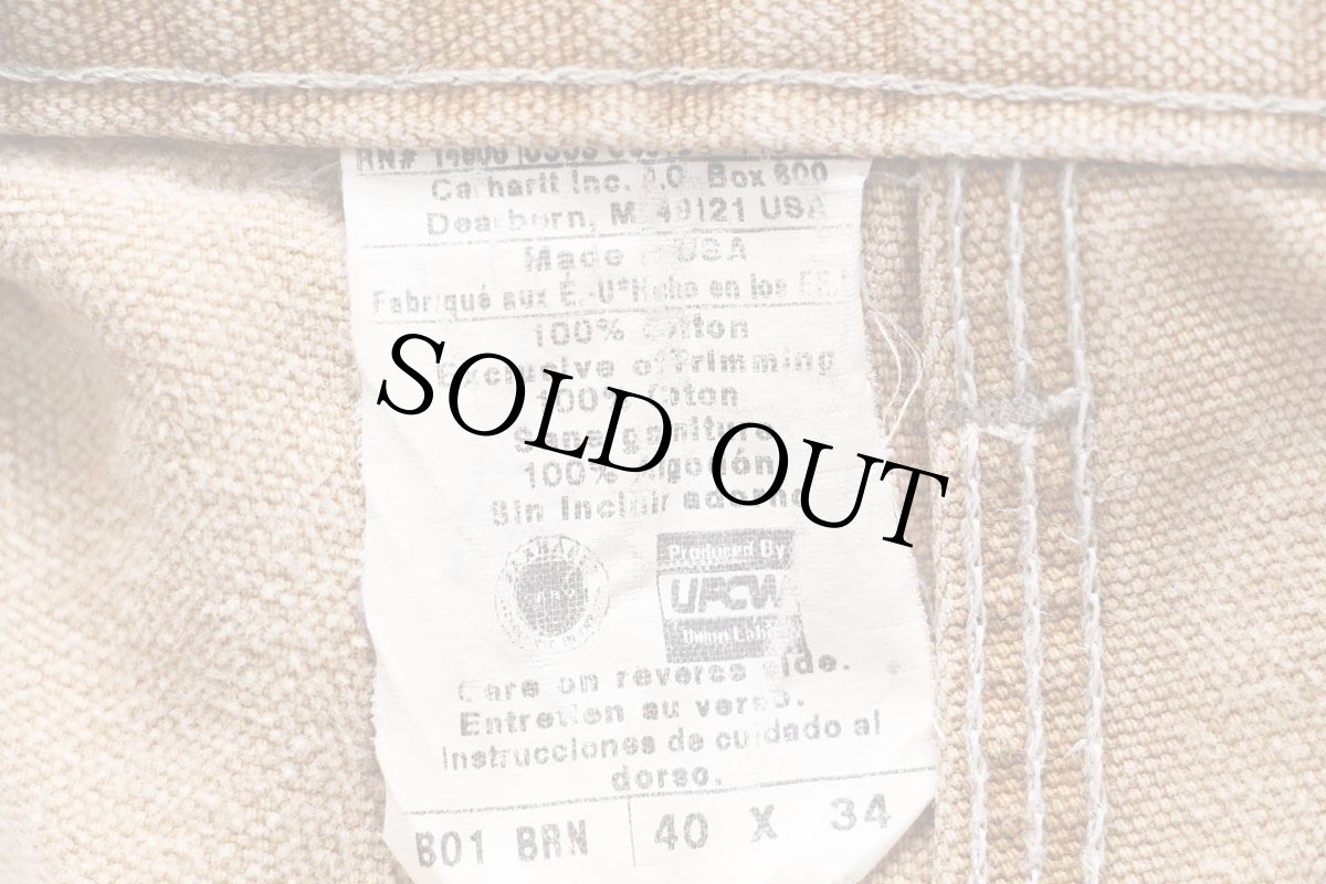 画像6: 00s USA製 carharttカーハート ダブルニー ダック地 ペインターパンツ ボロ 茶 W40 L34 (6)