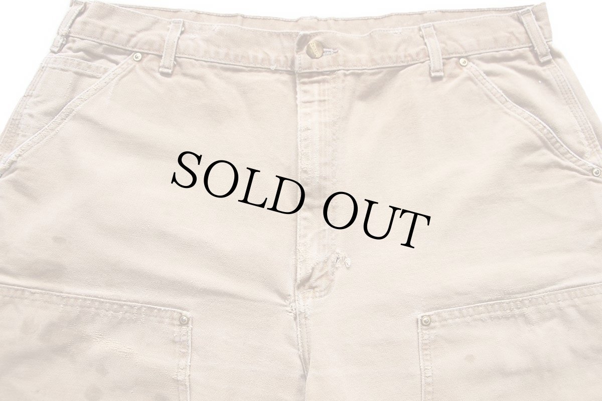 画像4: 00s USA製 carharttカーハート ダブルニー ダック地 ペインターパンツ ボロ 茶 W40 L34 (4)