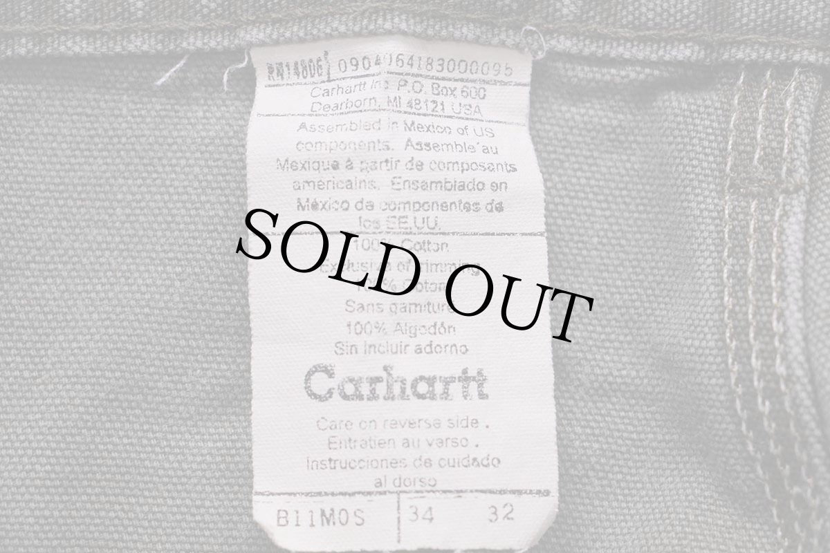 画像6: 00s メキシコ製 carharttカーハート ダック地 ペインターパンツ モスグリーン w34 L32★A (6)