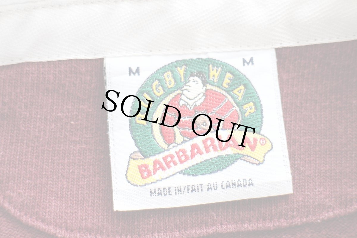 画像4: カナダ製 BARBARIANバーバリアン University of Chicago エンブレム 刺繍 太ボーダー コットン ラガーシャツ バーガンディ×白 M (4)