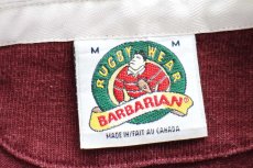 画像4: カナダ製 BARBARIANバーバリアン University of Chicago エンブレム 刺繍 太ボーダー コットン ラガーシャツ バーガンディ×白 M (4)